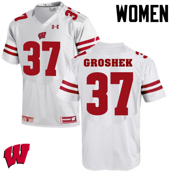 Women Winsconsin Badgers #37 Garrett Groshek College Football Jerseys-White